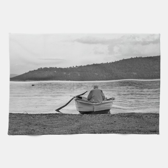 Kulturfoto för coola av den egeiska fiskaren kökshandduk (Horisontell)