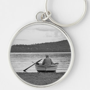 Kulturfoto för coola av den egeiska fiskaren rund silverfärgad nyckelring