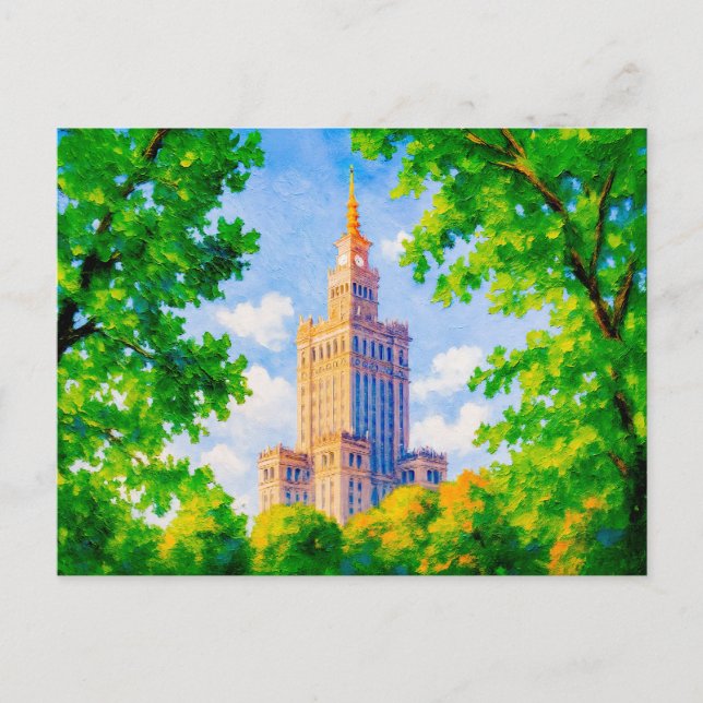 Kulturpalatset Warszawa - oljemålning med blad Helg Vykort (Framsida)