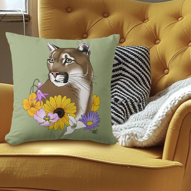 Kumarbergen Lejona Puma Flowers Kudde (Skapare uppladdad)