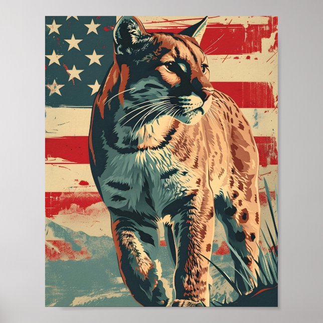 Kumarberget Lejon amerikansk Flagga Vintage Poster (Framsidan)