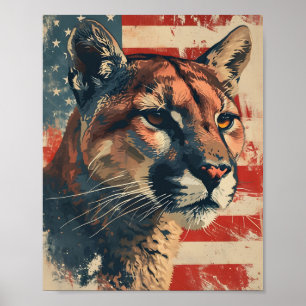 Kumarberget lejon amerikansk flagga Vintage Poster