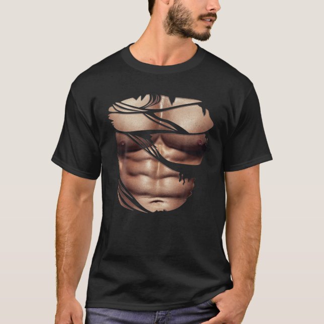 Kummel Muscles Ripping Torn Chest Sex Pack Abs Fit T Shirt (Framsida)