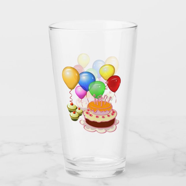 Kummel och ballonger i barns födelsedag glaskopp (Framsida)