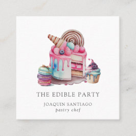 Kummel och Desserts bakverk Chef Baker Watercolor  Fyrkantigt Visitkort