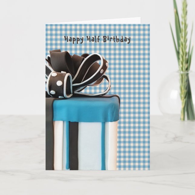 Kummel på Gingham Card på halva födelsedagen Kort (Framsida)