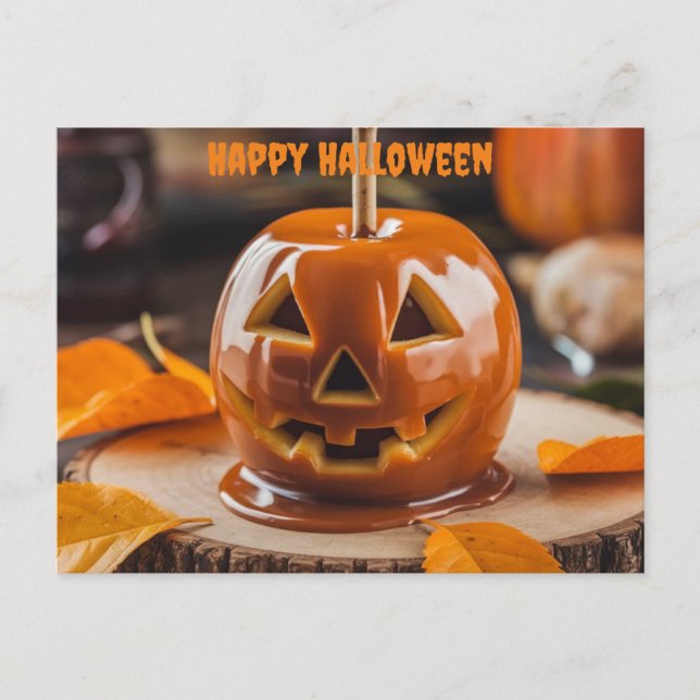 Kummiäpple som har överförts som jack o lantern ha vykort (Framsida)