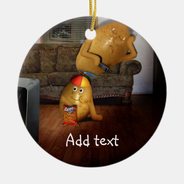 Kumpotatis med Far insomning på soffan Julgransprydnad Keramik (Framsidan)