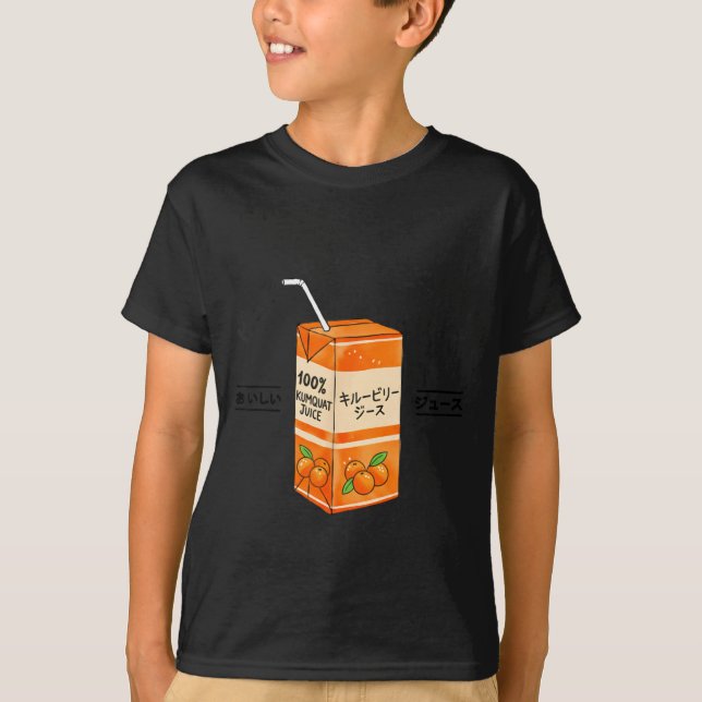 Kumquat Japanese Fruit Juice Japan Kanji Boys Girl T Shirt (Framsida)