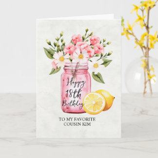 Kumsin 18:e födelsedag Blommigt Burk Rosa Hälsning Kort