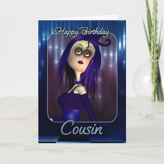 Kumsin Birthday Card - Moonies Cute Rag Doll Goth Kort (Framsida)