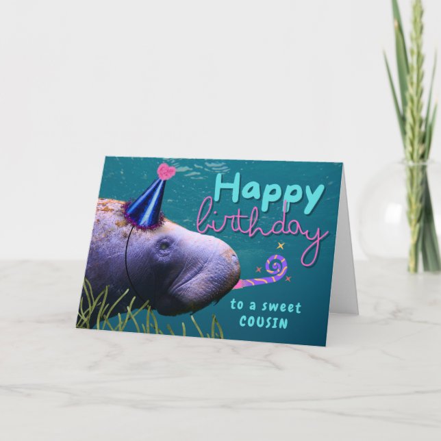 Kumsin Birthday Cute Manatee i Party Kort (Framsida)
