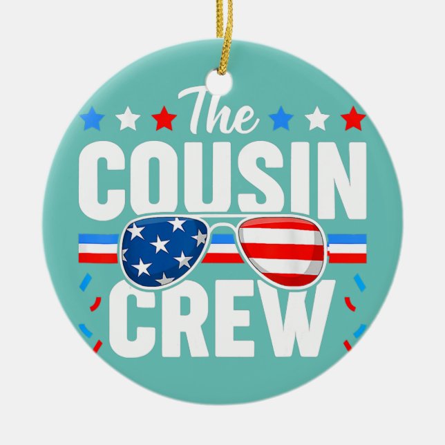Kumsin Crew 4:e juli Patriotic American Family Julgransprydnad Keramik (Framsidan)