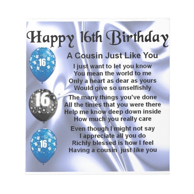 Kumsin dikt 16:e födelsedagen - blå anteckningsblock (Framsida)