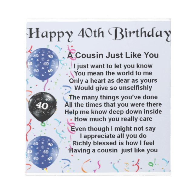 Kumsin Dikt 40:e födelsedagen Anteckningsblock (Framsida)