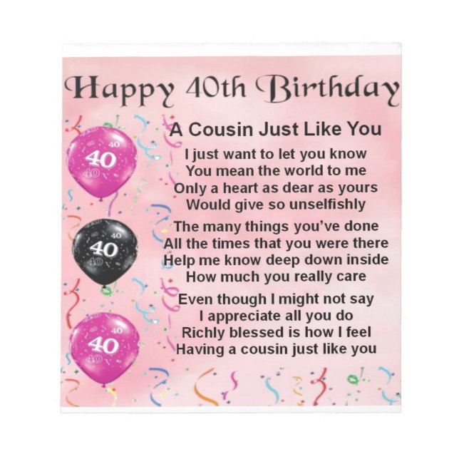 Kumsin dikt - rosa - 40-årsdag anteckningsblock (Framsida)