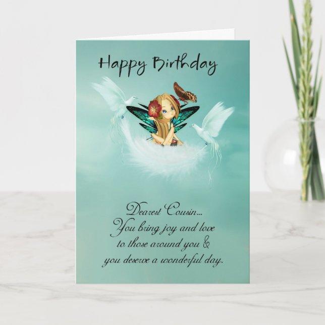 Kumsin Fairy Birthday Card with Doves Kort (Framsida)