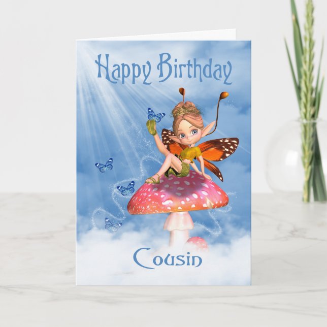 Kumsin - födelsedagskort - Cute Fairy på en svamp Kort (Framsida)