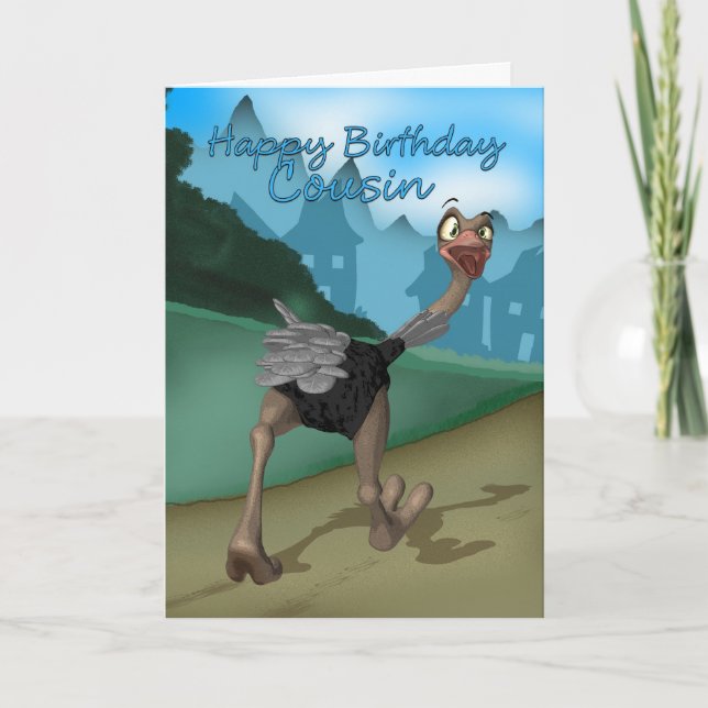 Kumsin-födelsedagskort - Tecknad strutch - Digital Kort (Front)