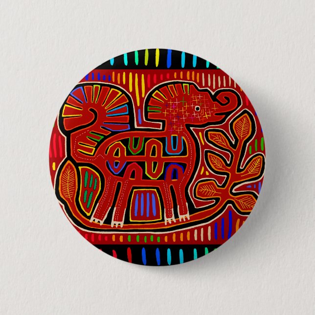 Kuna-indian baby elefant - Mola-folkkonst Knapp (Framsida)