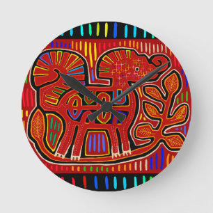 Kuna-indian baby elefant - Mola folkkonst Rund Klocka