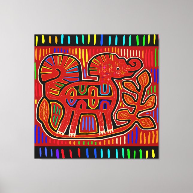 Kuna Indian Baby Elephant - Mola Folk Art Canvastryck (Framsida)