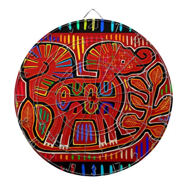 Kuna Indian Baby Elephant - Mola Folk Art Darttavla (Framsidan)