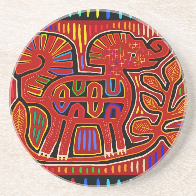 Kuna Indian Baby Elephant - Mola Folk Art Underlägg (Framsidan)