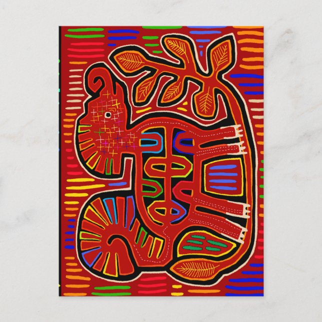 Kuna Indian Baby Elephant - Mola Folk Art Vykort (Framsida)