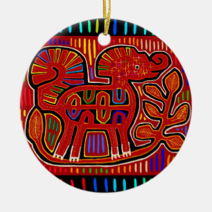 Kuna Indian Babyelefant - Mola Folk Art Julgransprydnad Keramik