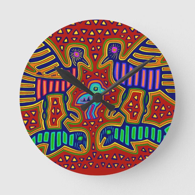 Kuna Indian Birds with Fish Rund Klocka (Framsida)