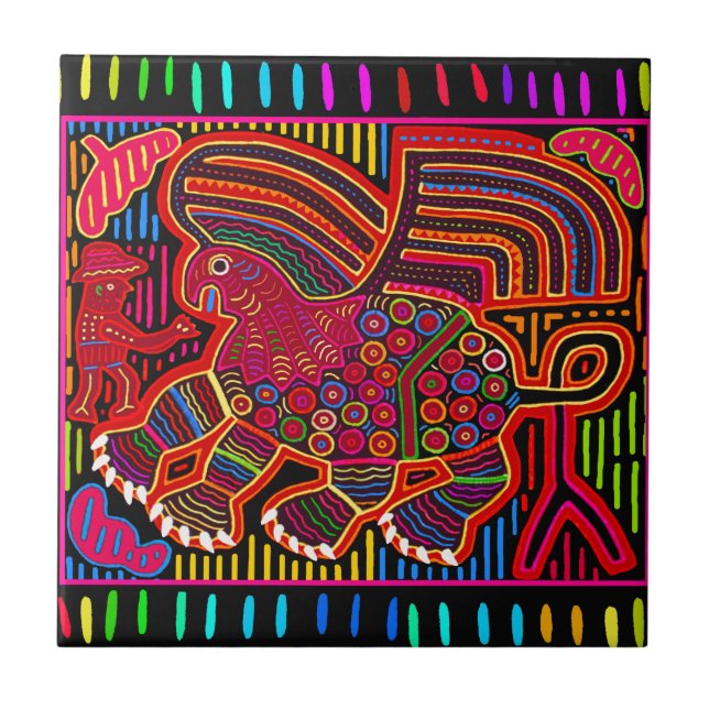 Kuna Indian Friendly Dragon Mola Kakelplatta (Framsidan)