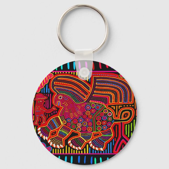 Kuna Indian Friendly Dragon Mola Nyckelring (Framsida)