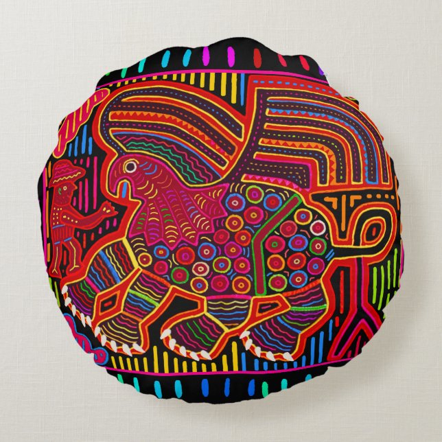 Kuna Indian Friendly Dragon Mola Rund Kudde (Baksidan)