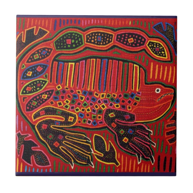 Kuna Indian Iguana Mola Kakelplatta (Framsidan)