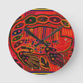 Kuna Indian Iguana Mola Rund Klocka