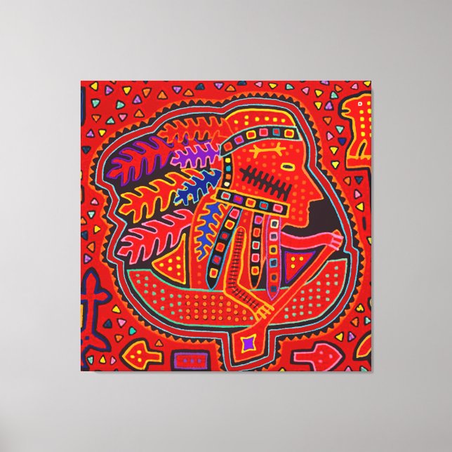 Kuna Indian Man i Canoe Canvastryck (Framsida)