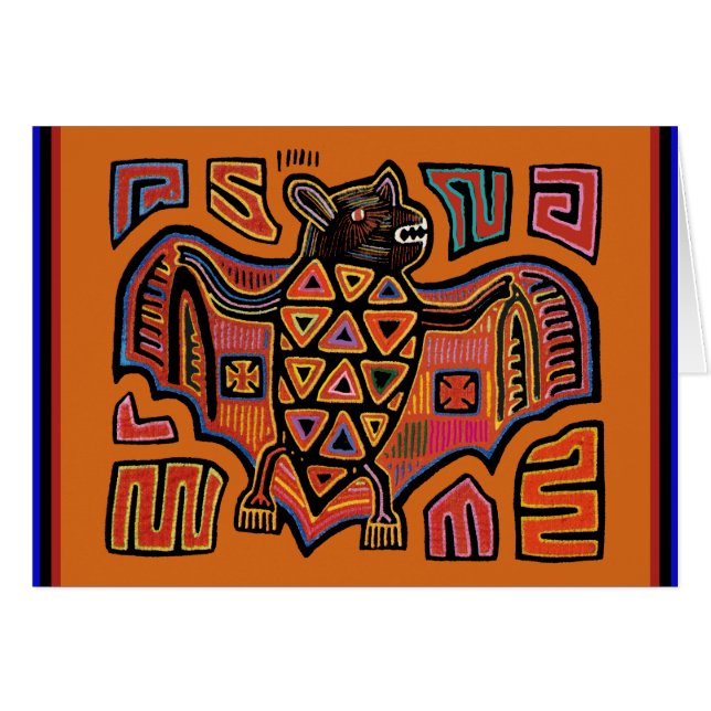 Kuna Indian Mola Fladdermus Hälsningskort (Framsidan Horizontal)