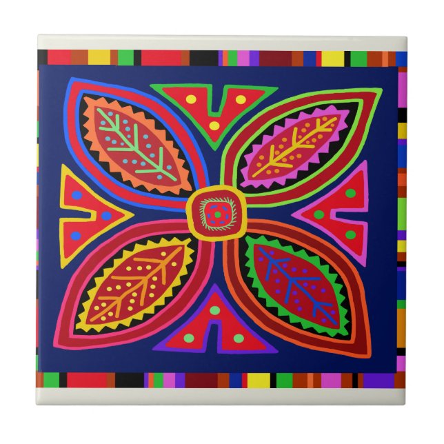 Kuna Indian Mola Flora Kakelplatta (Framsidan)