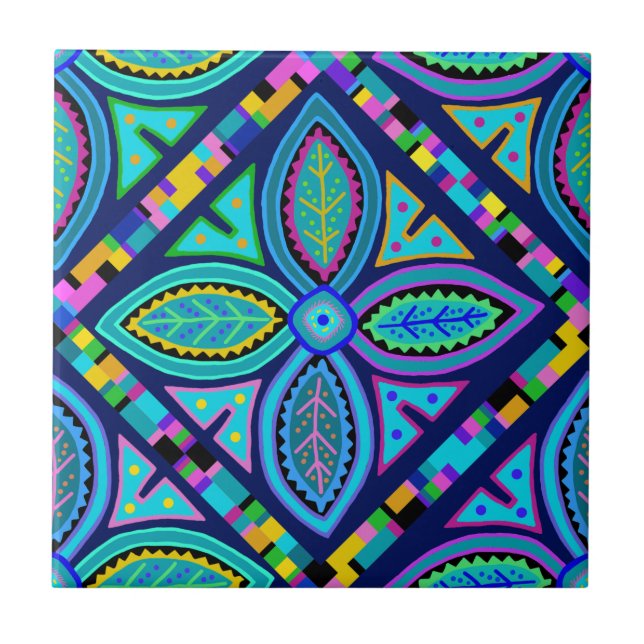 Kuna Indian Mola Flower Tile Kakelplatta (Framsidan)