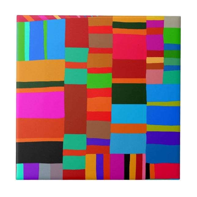 Kuna Indian Mola Folk Art - Red Blue Orange Kakelplatta (Framsidan)