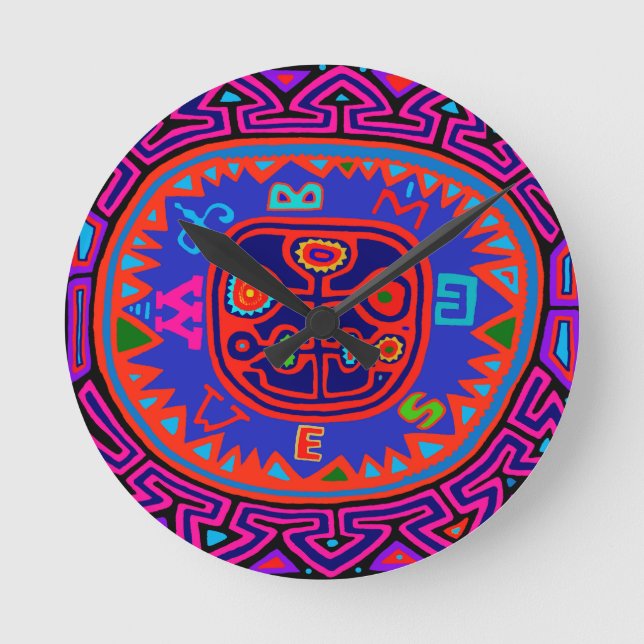 Kuna-indian Mola Kompass Rund Klocka (Framsida)