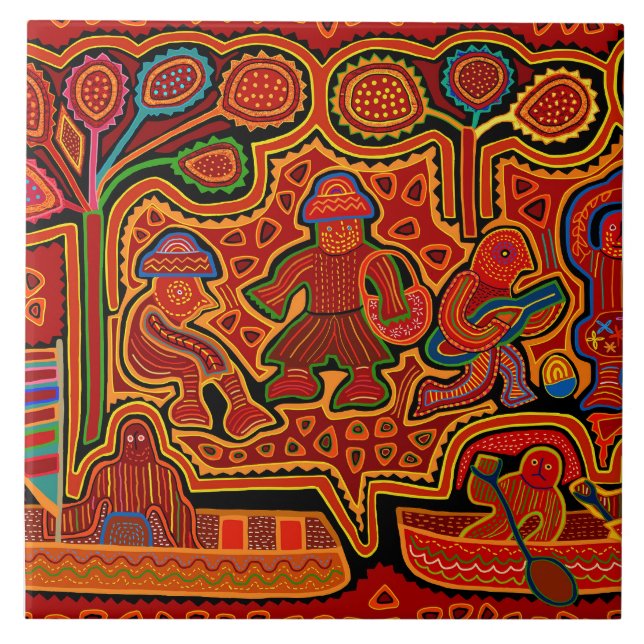 Kuna Indian Mola Men in Boats Kakelplatta (Framsidan)