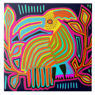 Kuna Indian Mola Parrot Ceramic Tile Kakelplatta