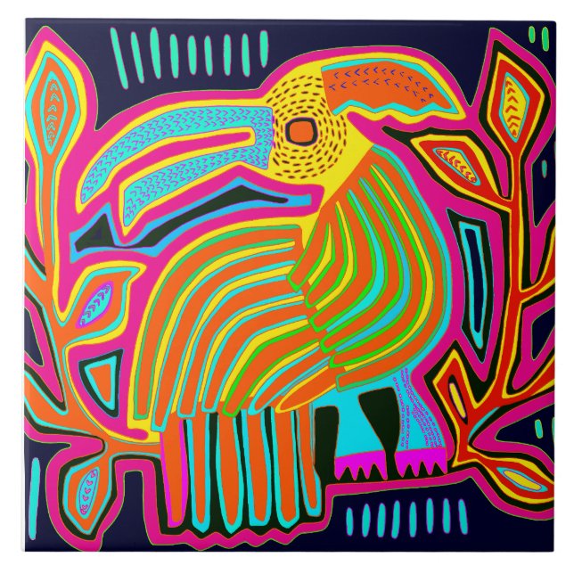 Kuna Indian Mola Parrot Ceramic Tile Kakelplatta (Framsidan)