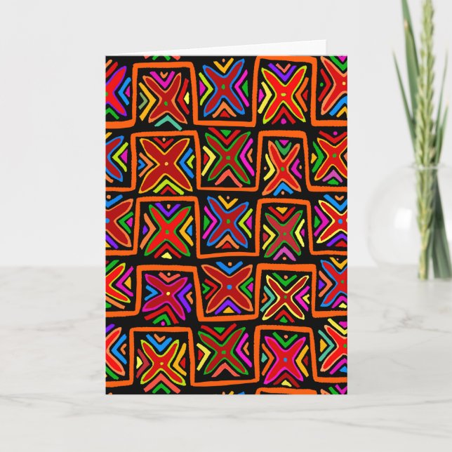 Kuna-indian Mola-rutmönster - Röd Kort (Framsida)