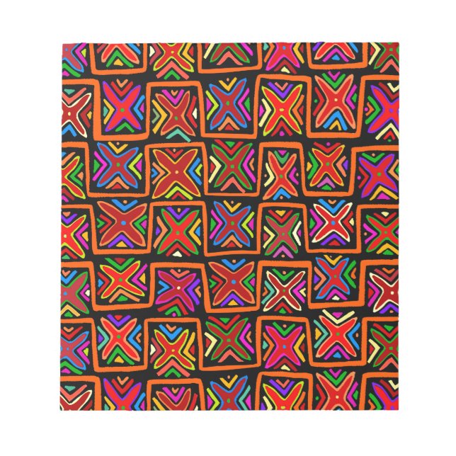 Kuna Indian Mola Tribal Checks - Red Anteckningsblock (Framsida)