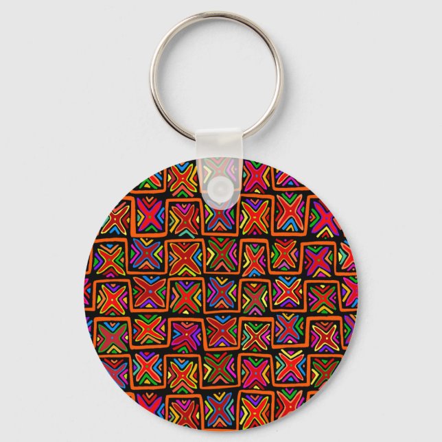 Kuna Indian Mola Tribal Checks - Red Nyckelring (Framsida)