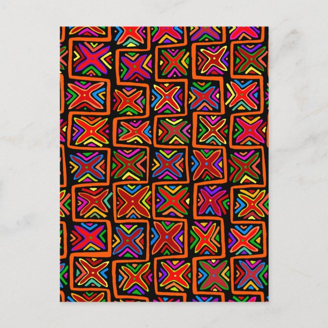 Kuna Indian Mola Tribal Checks - Red Vykort (Framsida)