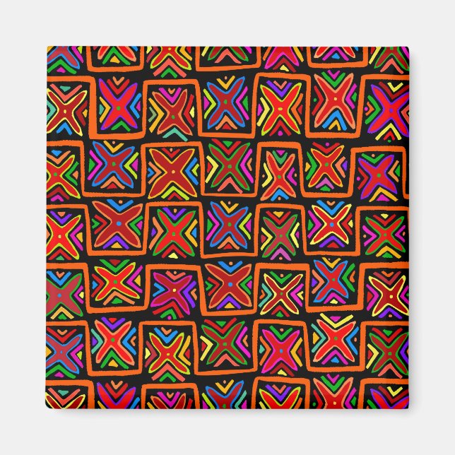 Kuna Indian Mola Tribala rutor - Röd Magnet (Framsidan)